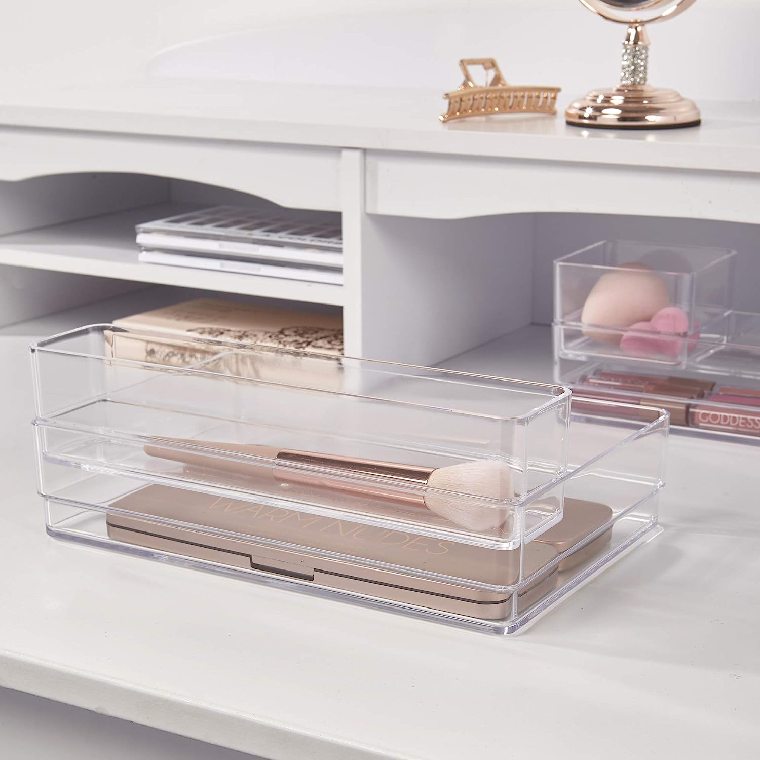 STORi SimpleSort 10-Piece Stackable Clear Drawer Organizer Set | Multi-size Trays | Makeup Vanity Storage Bins and Office Desk Drawer Dividers | Made in USA - Image 7
